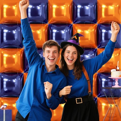 NISOCY 25PCS Navy Blue and Orange Square Foil Balloons Wall Backdrop - Image 5
