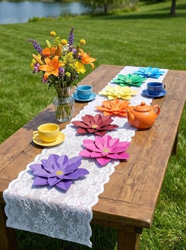 Rainbow Paper Fiesta Flower for Wall 10" Set of 7 Carnival Rainbow Theme Party Birthday Celebration Backdrop Decoration - Image 2