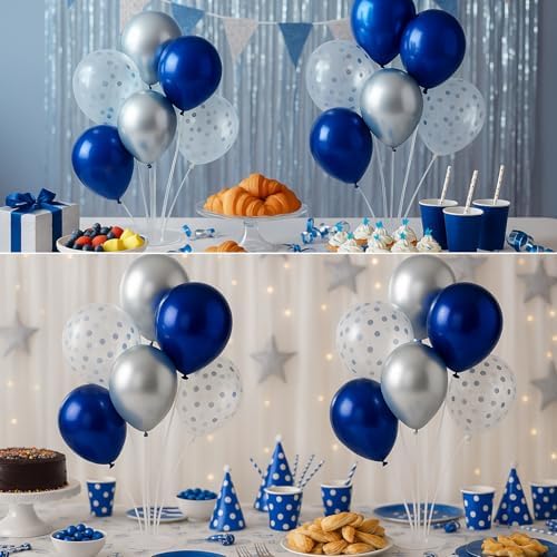 6pcs Balloon Stands Kit Table Centerpiece Table Decorations for Anniversary Birthday Wedding Graduation Retirement Party Decorations (Silver Navy) - Image 6