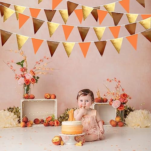 Fall Party Decorations Orange Gold Brown Metallic Fabric Triangle Pennant Banner Flag Bunting Garland for Autumn Fall Thanksgiving Wedding Birthday Bridal Shower Engagement Graduation Party Supplies - Image 6