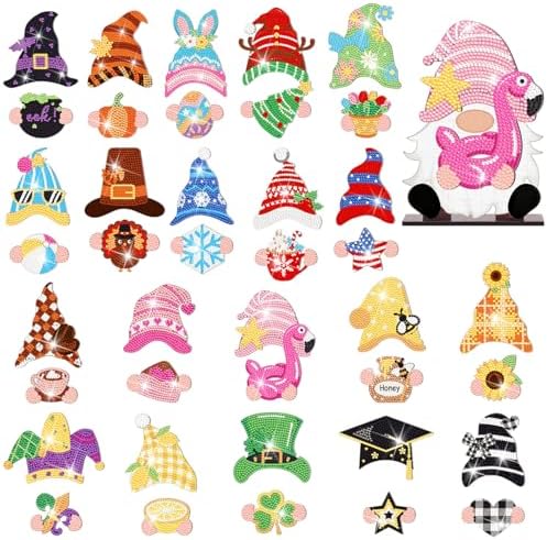 DoubleFill 42 Pcs Summer Diamond Kits 4th of July Interchangeable Wooden Table Decorations DIY Summer Holiday Party Seasonal Tiered Tray Art Decor Diamond Painting Magnets(Gnome) by DoubleFill