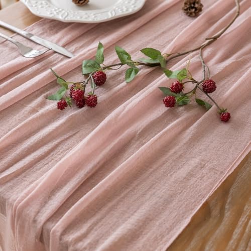 3Pcs Dusty Pink Cheesecloth Table Runner 120 Inches for Wedding Party Decor - Image 2
