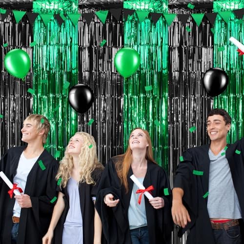 6Pack 3.3Ft x 6.6Ft Graduation Foil Fringe Curtain Backdrop Decorations, Green Black Metallic Tinsel Foil Streamers Curtain Photo Booth Background for Graduation Prom Wedding Birthday Party Decoration - Image 6