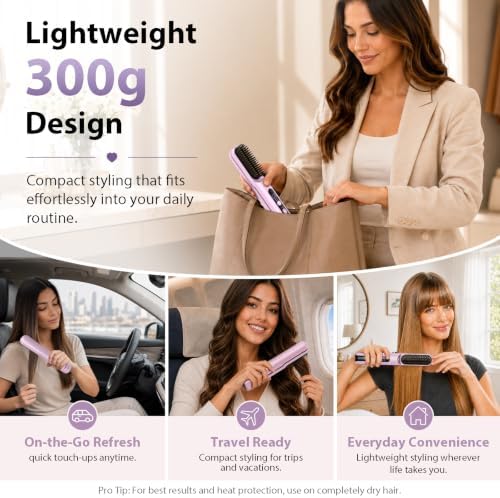 Go Brush Pro 2026, Upgraded 2 in 1 Cordless Hair Straightener Brush, Pink - Image 7