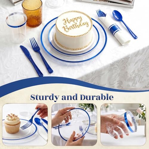 Clear Blue Plastic Plates Dinnerware Set for 175PCS 25 Guests - Image 6