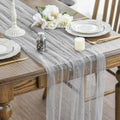 Artoid Mode Pearl Grey Gauze Table Runner 59x120 Inch , Seasonal Sheer Kitchen Dining Holiday Wedding Birthday Baby Shower Table Decor for Home Party by ArtoidMode