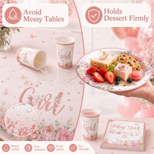 213Pcs Floral Girl Baby Shower Decorations Tableware Set, 25 Serves - Image 5