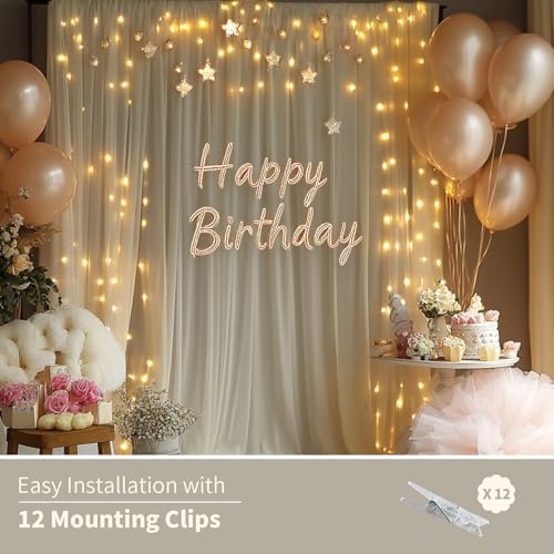 Ivory Tulle Backdrop Curtain with Lights for Decor, 10x10FT - Image 7
