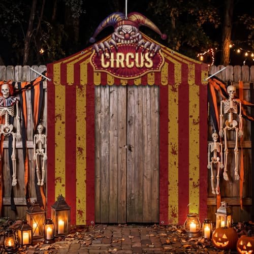 Peryiter 3 Pcs Halloween Door Decorations Spooky Circus Porch Banner - Image 4