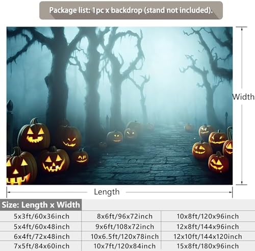 Misty Forest Backdrop for Halloween Eve Party Glowing Pumpkin Lantern Spooky Dense Fog Dead Trees Stone Path Horror Night Photography Background Photo Booth Studio Props 6x4ft - Image 2
