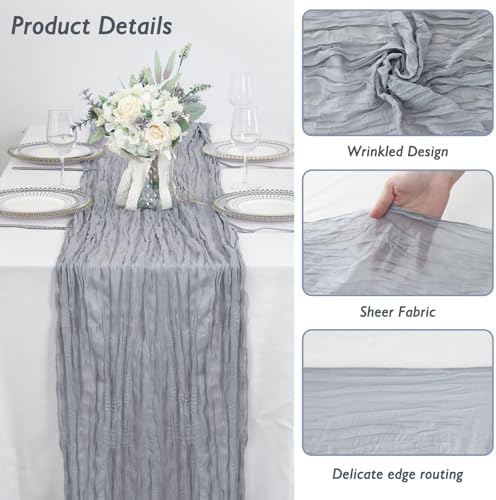 1 Pack Grey Cheesecloth Table Runner 120 Inch Boho Wedding Decor - Image 3