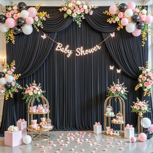 Black Backdrop Curtain for Parties Wrinkle Free Black Photo Curtains Backdrop Drapes Fabric Decoration for Birthday Party Wedding 5ft x 7ft,2 Panels - Image 5