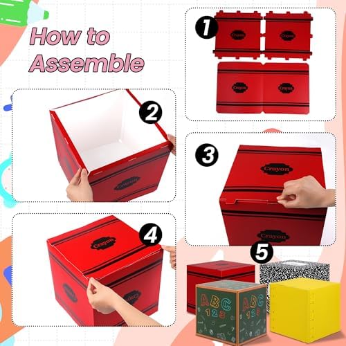 Fovths 21 Pcs Giant Back to School Theme Party Decorations 45 Inch Large Inflatable Pencil Crayon 6 Party Favor Box 6.6ft Notebook Backdrop for Back to School Birthday Decor, Combo - Image 3