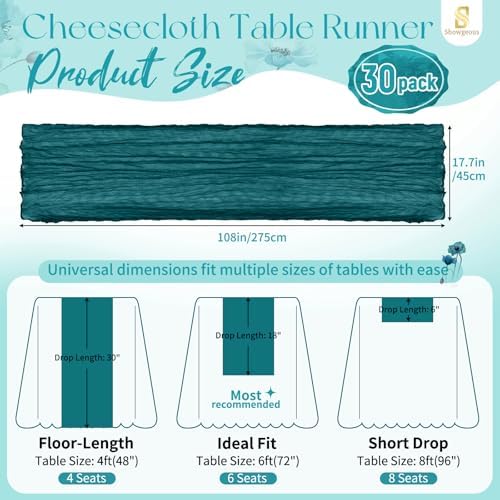 30 Pack Teal Cheesecloth Table Runner 17x108 Inches Boho Home Decor - Image 2