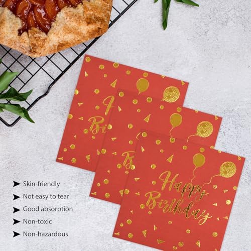 50PCS Happy Birthday Paper Plates and Napkins Party Decorations - 7 Inch Scalloped Red and Gold Dessert Plates and 6.5 Inch Napkins Disposable Tableware Set Birthday Party Supplies, Serves 25 - Image 5