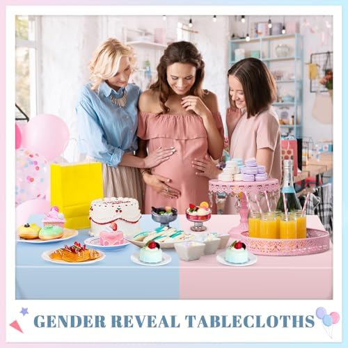 NatNarr 6 Pcs Gender Reveal Plastic Tablecloths, Pink Blue Table Cover - Image 6