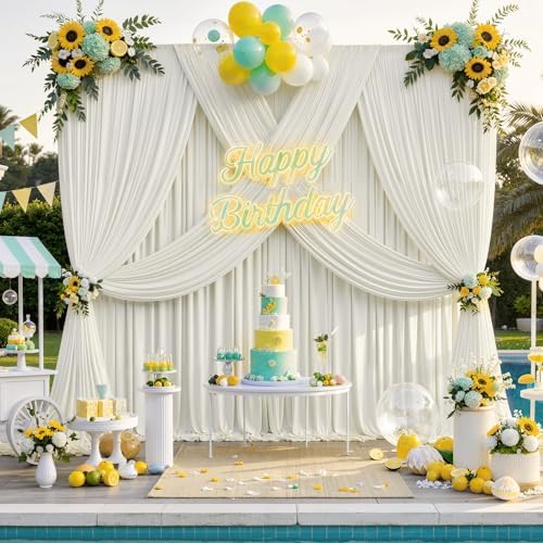 30 ft x 10 ft Wrinkle Free Ivory Backdrop Curtain for Wedding Parties, Polyester Ivory Photo Backdrop Drapes 6 Panels 5x10ft for Baby Shower Photoshoot Engagement Birthday Party Photography Background - Image 2