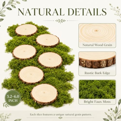 8 Pack Wood Centerpieces for Tables, Woodland Table Centerpieces Set with Wood Slices, Artificial Moss & Moss Stone, Enchanted Forest Decorations, Rustic Wedding Party Decor DIY Craft Kit(5.2-6.0'') - Image 3
