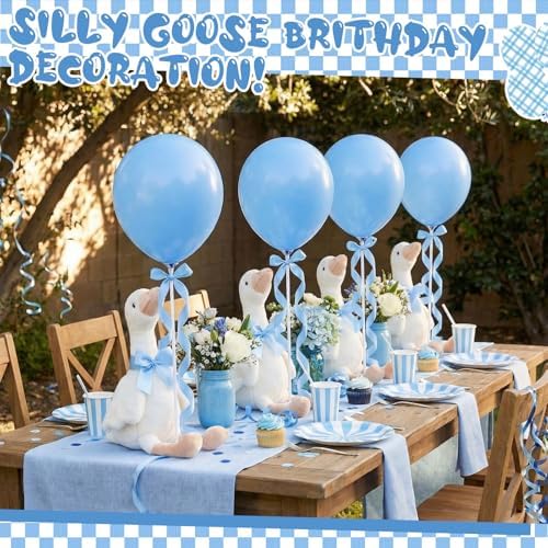 Chunful 10 Set Blue One Silly Goose 1st Birthday Decoration 11.8 Inch Soft Goose Stuffed Animal Baby Shower Centerpieces Swan Stuffed Animal with Balloon Table Decor for Wedding Gift Party Favor - Image 2