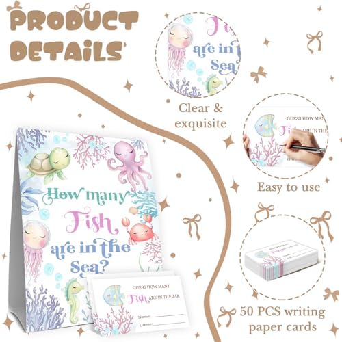 Sea You Soon Baby Shower Decorations,Under the Sea Guess How Many Baby Shower Game,Guess How Many Fish are in the Sea,Ocean Theme Birthday Party Game & Activities 50 Cards and Sign - Image 3
