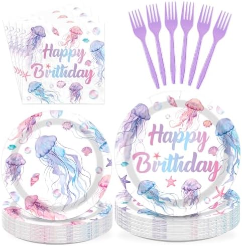 96Pcs Jellyfish Birthday Ocean Theme Party Decorations, Serves 24 by Greencian
