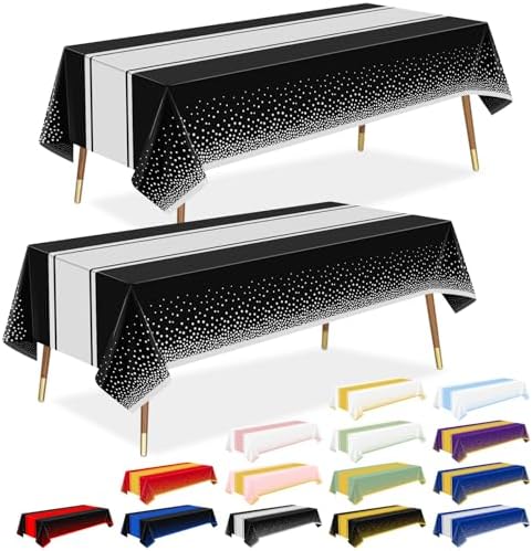 LANLISA Black and Silver Tablecloth Party Decorations 6 Pack, Disposable Plastic Table Cloths for Birthday Graduation Retirement Masquerade Party Decor by LANLISA