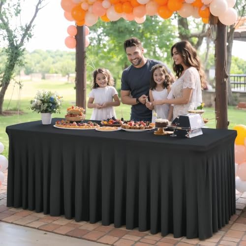 Shillance 2 Packs Black Spandex Table Covers 6 Foot, Fitted Stretch Table Cloth with Skirts 72x30 Inch, Wrinkle-Free Floor Length Rectangle Tablecloths for Trade Show Weddings Parties Banquets Events - Image 5