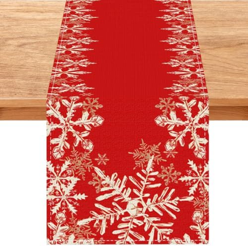 Red Snowflakes Christmas Table Runner Xmas Winter Decorations by Meetcolor