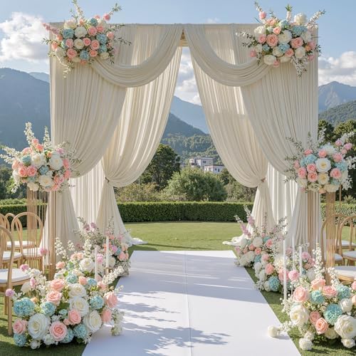 20 ft x 10 ft Wrinkle Free Beige Backdrop Curtain for Parties, 4 Panels 10ft Polyester Beige Photo Backdrop Drapes for Graduation Birthday Wedding Party Stage Curtains by Outpain