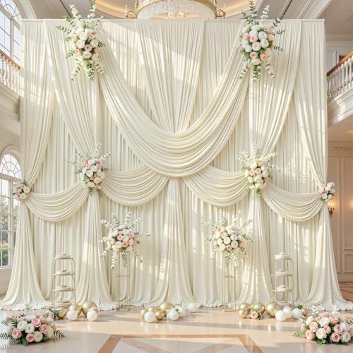 50x10ft Ivory Backdrop Curtain Panels for Parties - Wrinkle Free Polyester Photo Curtain Backdrop Wedding Back Drop Fabric Drapes for Party Decorations Background for Photography - Image 6