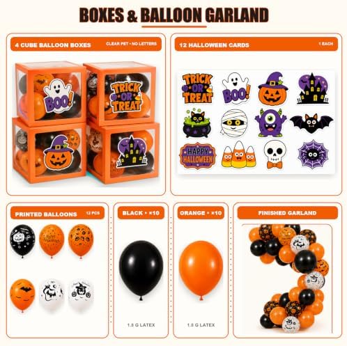 128 Pcs ​Halloween Party Decorations, Halloween Party Supplies - Balloon boxes, "HAPPY HALLOWEEN" Banner, "BOO" Banner, Multi Balloons, Bat Decor, Spider Wed - Image 3