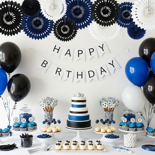 BEISHIDA Honeycomb Round Paper Fans Black Blue White Hanging Party Decor - Image 5