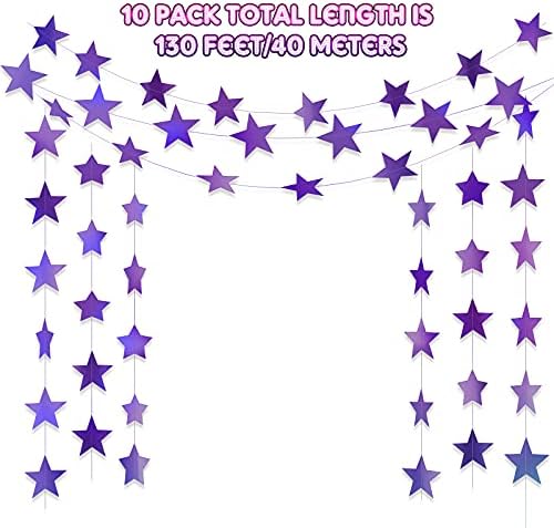 Glitter Star Garland Banner Decoration, 130 Feet Bright Star Hanging Bunting Banner Backdrop for Engagement Wedding Baby Shower Birthday Christmas Party Decor (Holographic Purple) - Image 2