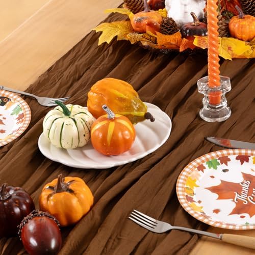 DeZerlor Brown Cheesecloth Table Runner 1 Pack Fall Runner - Image 6