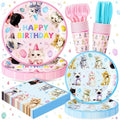 144PCS Cats Birthday Party Plates Set, Blue Pink Birthday Party Supplies by FightingtoAchieve
