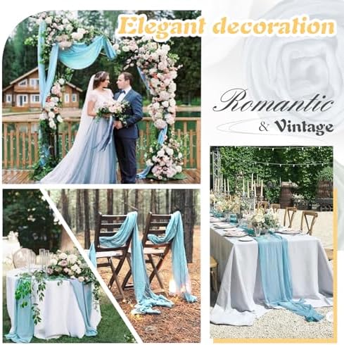 Baby Blue Cheesecloth Table Runner 2 Pack 35" Boho Gauze Cheese Cloth 120 inches Long Rustic Sheer Fabric Bulk for Baby Shower Wedding Bridal Birthday Party Table Decorations - Image 4