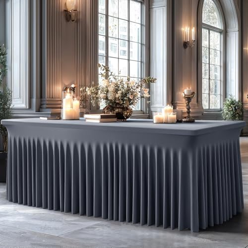 Shillance 6 Packs Grey Spandex Tableclothes for 6 Foot Rectangle Table, Spandex Table Covers 6FT Stretch Table Skirts Wrinkle Free Fitted Table Cloth for Event, Wedding, Banquet & Parties - Image 4