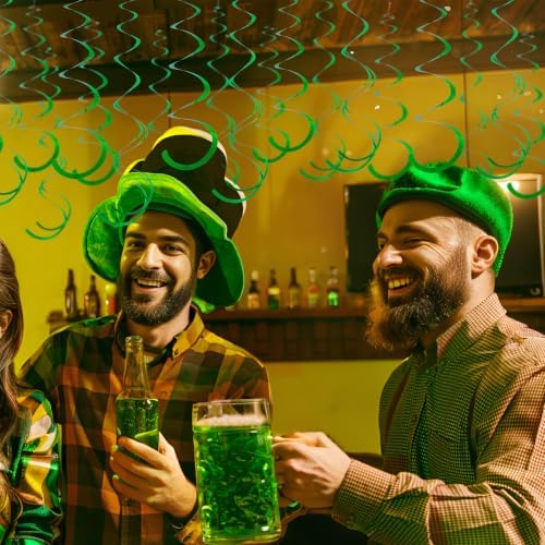 Green Ceiling Swirl Foil Decorations Hanging Plastic Streamer Themed Swirl Party for St. Patrick’s Day Spring Summer Celebration Party Supplies, Pack of 28 - Image 5
