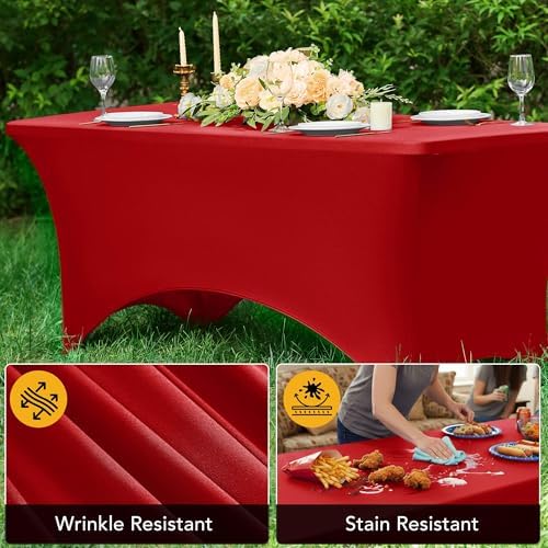 6-Pack Premium Red Spandex Tablecloths for 8ft Rectangle Tables - Image 4