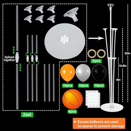 Naozinebi 4 Sets Basketball Birthday Party Balloons Stand Kit Party Decor - Image 2