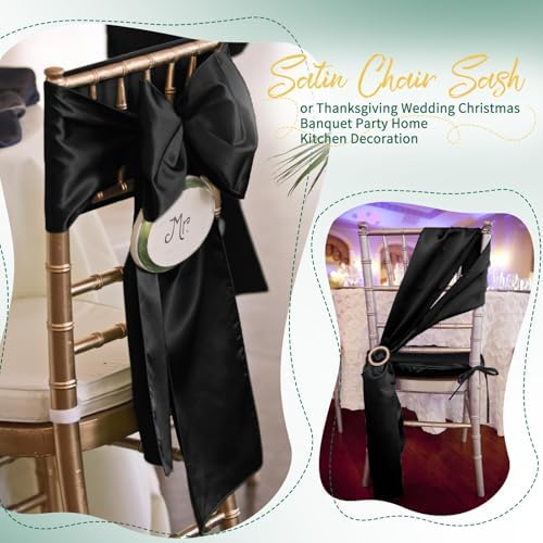 120 PCS Black Satin Chair Sashes, 7 x 108 Inch - Image 5