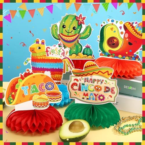 JULMELON 8 Pcs Cinco De Mayo Honeycomb Centerpieces Fiesta Table Decor - Image 5