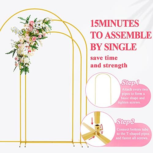Wokceer Wedding Arch Backdrop Stand 8FT, 7.2FT, 6.6FT Set of 3 Gold Metal Arch Backdrop Stand for Wedding Ceremony Baby Shower Birthday Party Garden Floral Balloon Arch Decoration - Image 4