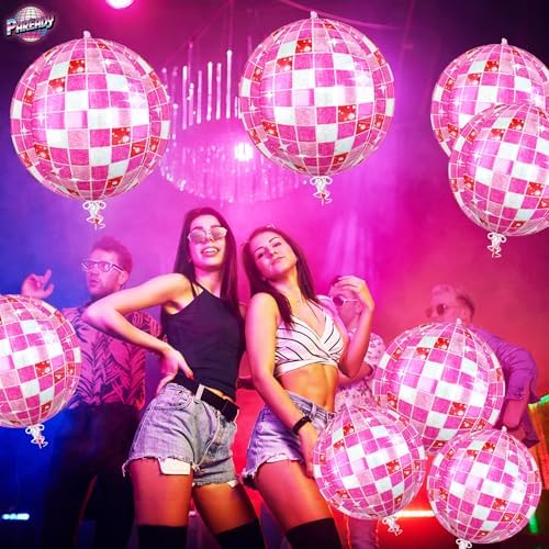 6pcs 22 Inch Pink Disco Ball Balloons, Shiny Pink Big Disco Foil Balloons - Image 5