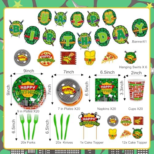 Cartoon Turtle Birthday Party Supplies Tableware Set for 20 Guests - Image 2