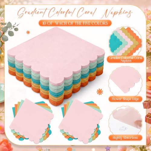 Zhehao 150 Pcs Coral Paper Plates Napkins Serves 50 - Image 5