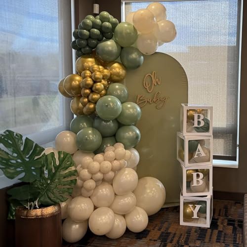 Balloons Green Gold, 60 Packs 12 Inch Retro Sage Green Gold Metallic Balloon, Olive Green White Latex Balloons for Wedding, Birthday, Baby Shower, Safari Jungle Party, Anniversary Decorations - Image 6
