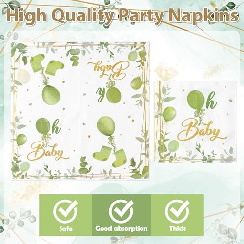 96Pcs Welcome Baby Greenery Baby Shower Sage Green Balloon Party Plates Supplies Tableware Decorations Disposable Paper Plates Napkins Forks for Birthday Gender Reveal, Serves 24 - Image 4