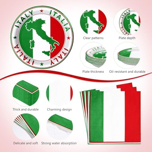 170Pcs Italian Birthday Plates and Napkins Cups Party Supplies Serves 24 ﻿ - Image 3