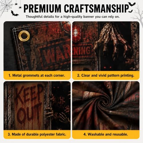 Halloween Horror Door Banner 35.4 x 78.7 Inch Polyester Door Cover, Creepy Quarantine Door Entrance Decoration for Front Door Porch Entryway Haunted House Seasonal Home Decor - Image 3